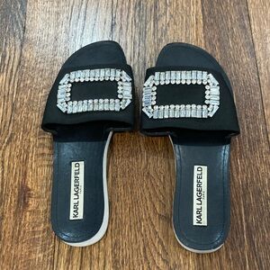 Karl Lagerfeld Black Sandals with Crystal Embellishments
